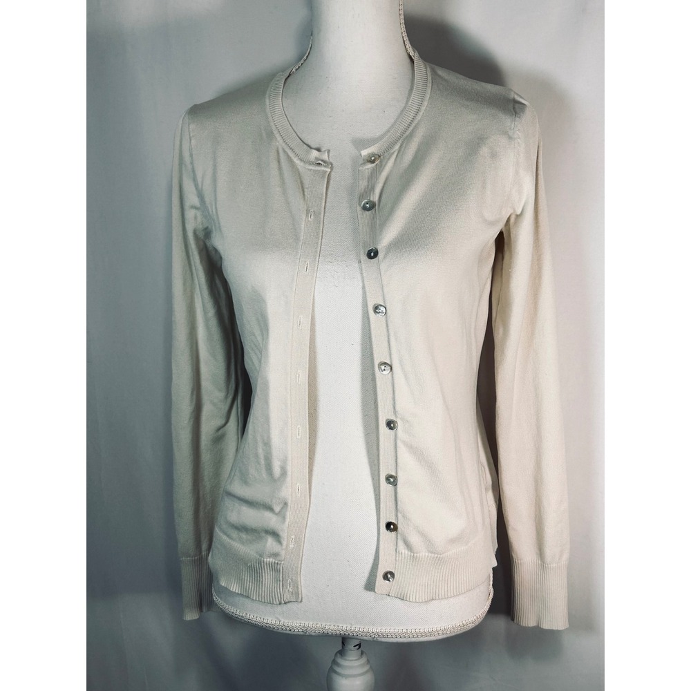 August Silk Womens Cream Off-White Button Front Crew Neck Knit Cardigan Size S